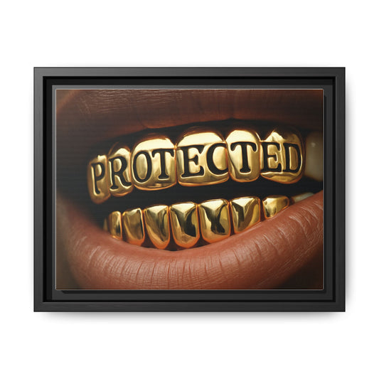Framed Canvas Art - 'Protected' Gold Teeth Wall Decor for Daring Individuals